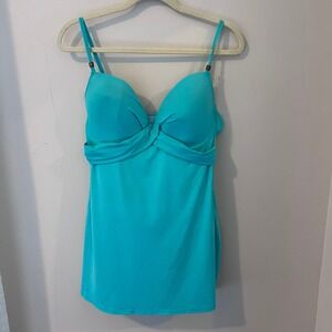 Carmen Marc Valvo Swim Dress Tankini Top‎ Turquoise Blue Size 12 Swimwear